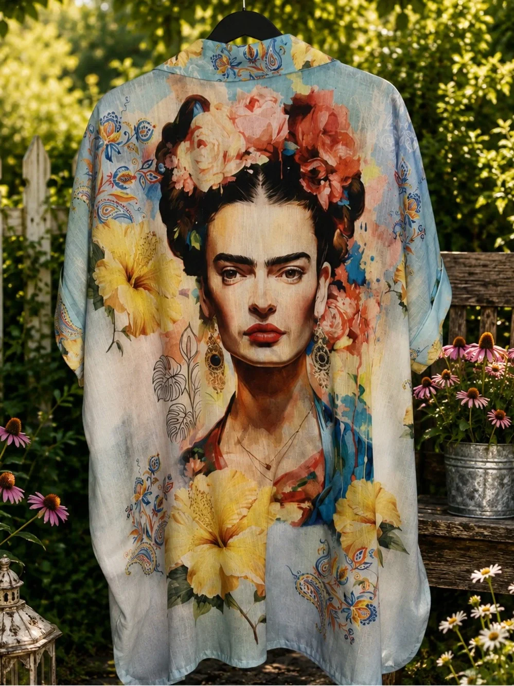 🌸 SET 🌸 Made in Italy Frida Kahlo Floral Print 2-Piece Shirt & Wide-Leg Pant